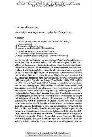 Fachtextphraseologie aus europäischer Perspektive