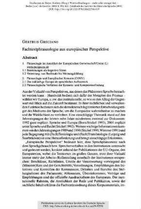 Fachtextphraseologie aus europäischer Perspektive