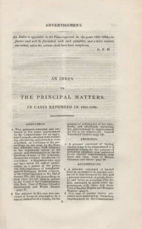 An index to the principal matters, in cases reported in 1831-1832