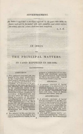 An index to the principal matters, in cases reported in 1831-1832