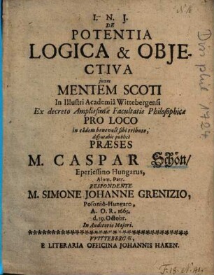 De Potentia Logica & Objectiva juxta Mentem Scoti
