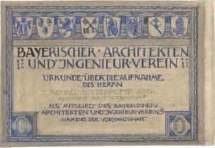 Pfann, Paul; Graphische Arbeiten - Aufnahmeurkunde (Ansicht)