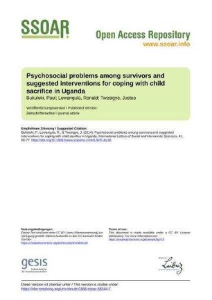 Psychosocial problems among survivors and suggested interventions for coping with child sacrifice in Uganda