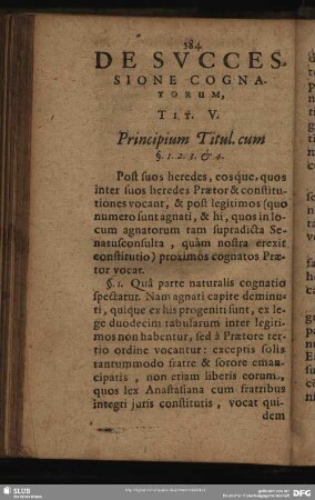 De Successione Cognatorum, Tit. V.