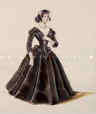 Frau im schwarzen bodenlangen Kleid und schwarzer Haube - Tafel aus Franceschini/Kostümbilder (Kassette 2)