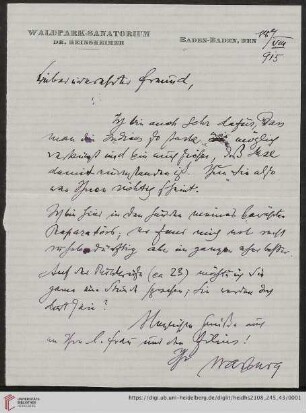 Brief von Aby Moritz Warburg an Franz Boll