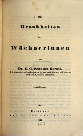 Die Krankheiten der Wöchnerinnen