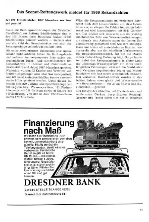 Das Seenot-Rettungswerk meldet für 1969 Rekordzahlen