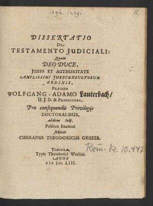 Dissertatio De Testamento Iudiciali