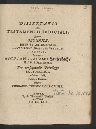 Dissertatio De Testamento Iudiciali