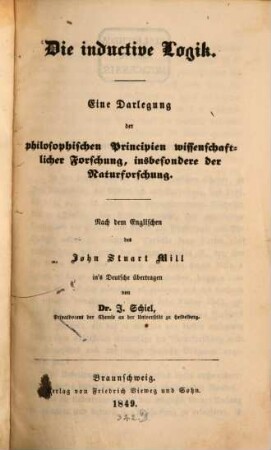 Die inductive Logik : eine Darlegung der philosophischen Principien wissenschaftlicher Forschung, insbesondere der Naturforschung