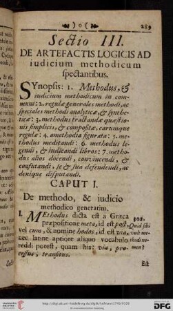 Sectio III: De artefactis logicis ad iudicium methodicum spectantibus