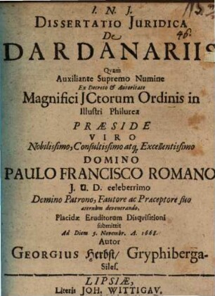 Diss. iur. de dardanariis