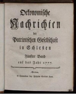 5: Oekonomische Nachrichten der Patriotischen Gesellschaft in Schlesien