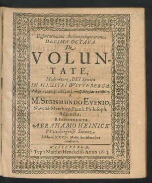 Disputationum Anthropologicarum Decima Octava De Voluntate