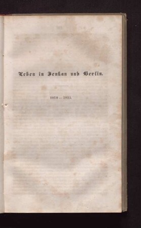 Leben in Jenkau und Berlin. 1810 - 1815.