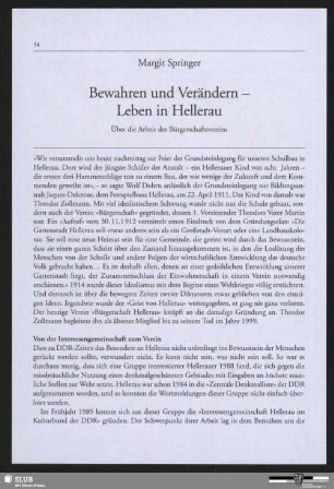 Bewahren und Verändern - Leben in Hellerau - Über die Arbeit des Bürgerschaftsvereins