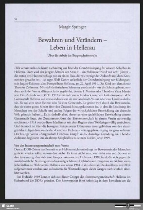 Bewahren und Verändern - Leben in Hellerau - Über die Arbeit des Bürgerschaftsvereins