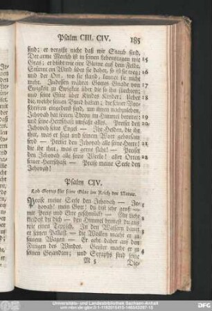 Psalm CIV. Lob Gottes für seine Güte im Reich der Natur.