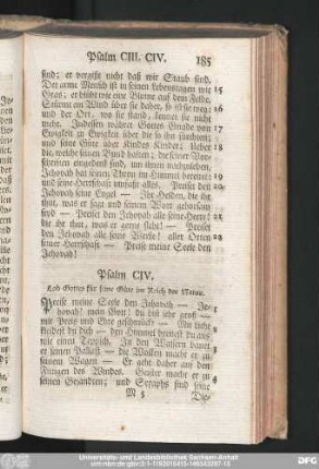 Psalm CIV. Lob Gottes für seine Güte im Reich der Natur.