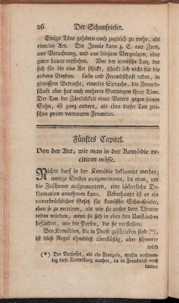 Fünftes Capitel. Von der Art, wie man in der Komödie recitiren müsse.