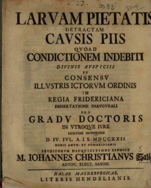 Larvam Pietatis Detractam Cavsis Piis Qvoad Condictionem Indebiti