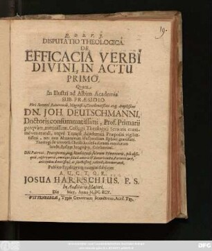 Disputatio Theologica. De Efficacia Verbi Divini, In Actu Primo