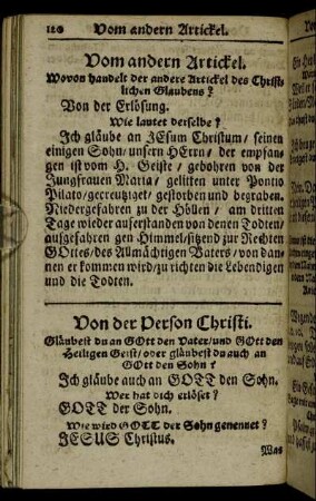 Vom andern Artickel. Wovon handelt der andere Artickel des Christlichen Glaubens?