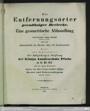 Die Entfernungsörter geradliniger Dreiecke : eine geometrische Abhandlung