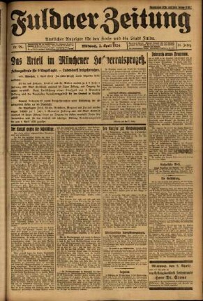 Erste Ausgabe vom Mittwoch, den 02. April 1924.