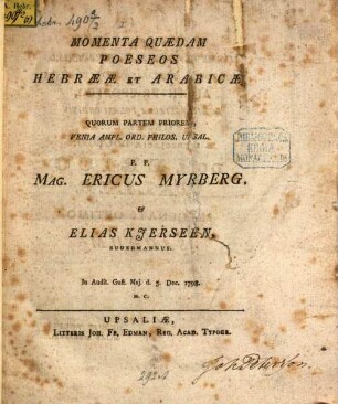 Momenta quaedam poëseos hebraeae et arabicae, 1 (1798)