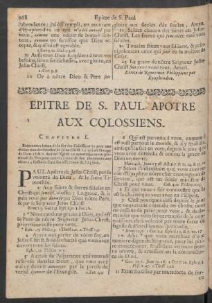 Epitre De S. Paul Apotre Aux Colossiens
