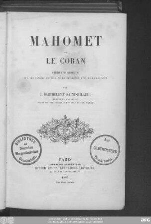 Mahomet et le Coran : précédé d'une introduction sur les devoirs mutuels de la philosophie et de la religion
