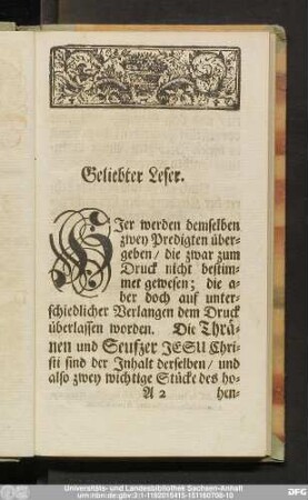 Geliebter Leser!