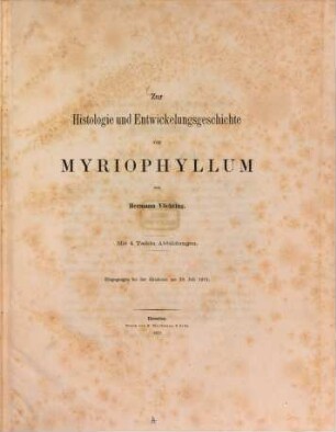 Zur Histologie und Entwickelungsgeschichte von Myriophyllum