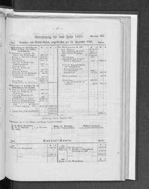 Anlage III. Abrechnung für das Jahr 1891.