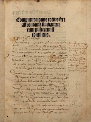 Computus nou[us] toti[us] fere astronomie fundamentu[m] pulcherrimu[m] continens