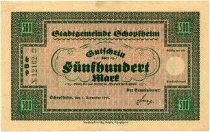 Geldschein / Notgeld, 500 Mark, 1.11.1922
