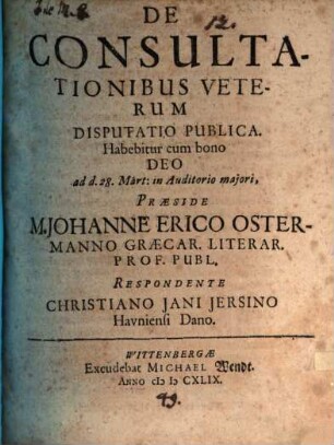 De consultationibus Veterum disputatio publica