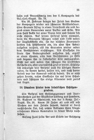 24 Stunden hinter dem feindlichen Schützengraben.
