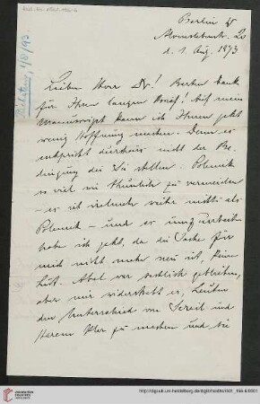 Brief von Otto Puchstein an Carl Bezold