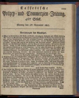 46tes Stück. Montag, den 9ten November 1807