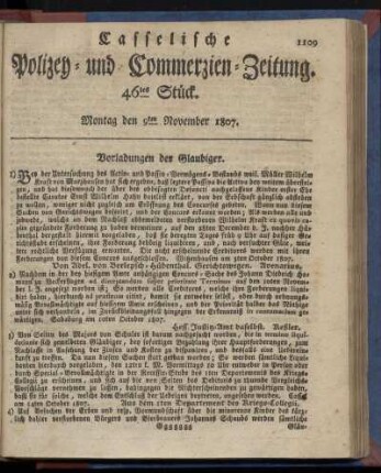 46tes Stück. Montag, den 9ten November 1807