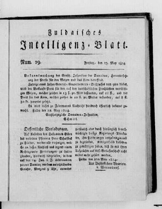 Num. 19, Ausgabe vom 13. May 1814