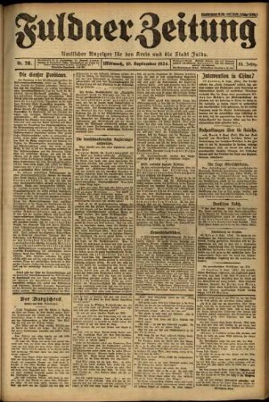 Erste Ausgabe vom Mittwoch, den 10. September 1924.