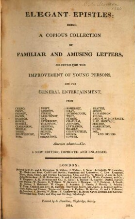 Elegant Epistles : being a copious collection of familiar and amusing lettres