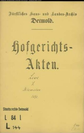 Leve, Jürgen zu Greste gegen Jost Niemeyer zu Orbke - Schuldforderung