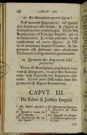 Caput III. De Rebus & Juribus Imperii.