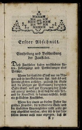 Erster Abschnitt. Eintheilung und Beschreibung der Faulfieber.