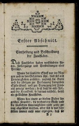 Erster Abschnitt. Eintheilung und Beschreibung der Faulfieber.